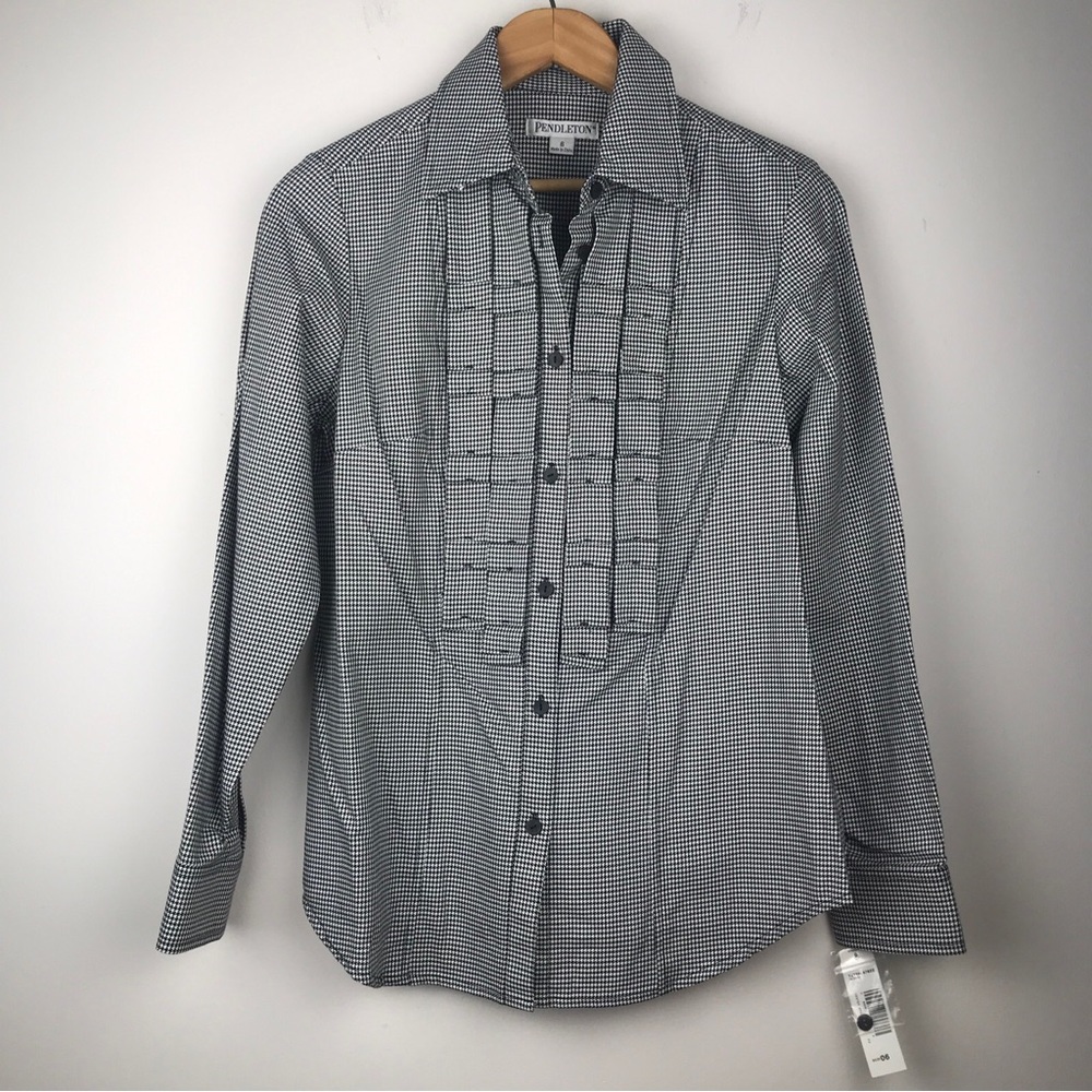 Pendleton Womens Button Down Shirt New w/ Tags Black & White Houndstooth Sz 6